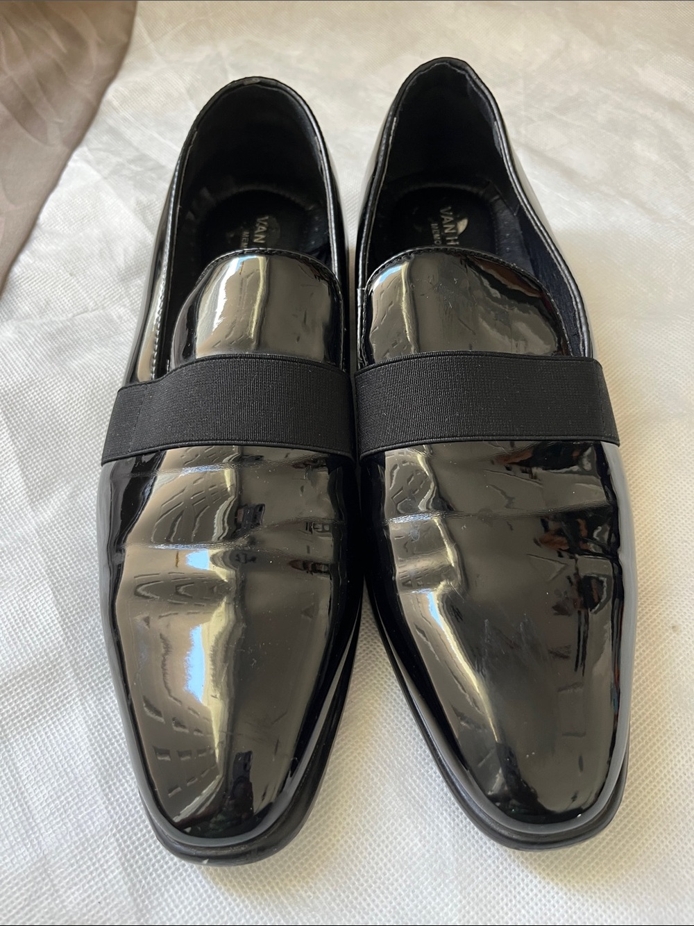Van Heusen Shiny Black Patent Slip-On Loafers with Elastic Band